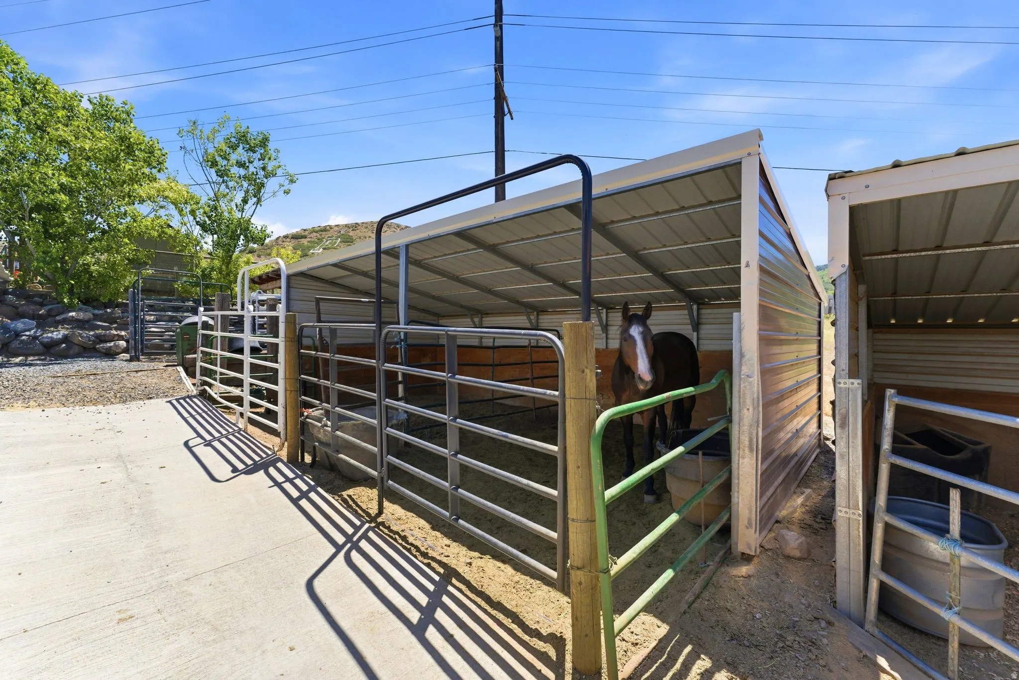 Covered metal shelters featuring metal gates