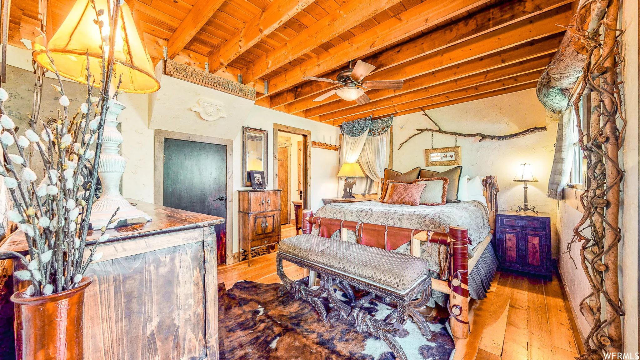 Wood-finish flooring and exposed timber ceiling beams