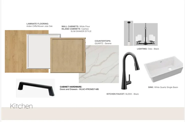 Kitchen Design Board. Specifying material and finish selections for the property's kitchen area