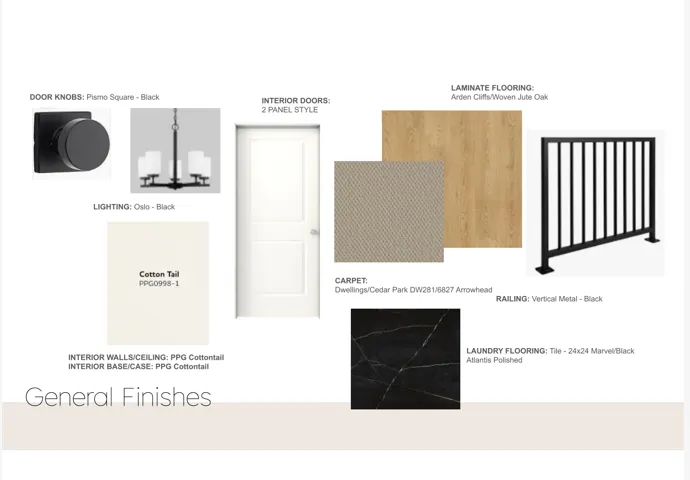 General Finishes. Detailing material selections for the property's interior and exterior elements