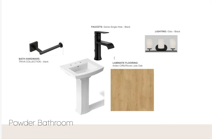 Property Finishes Specification. Detailing selections for bath hardware, faucets, lighting, and laminate flooring for the property