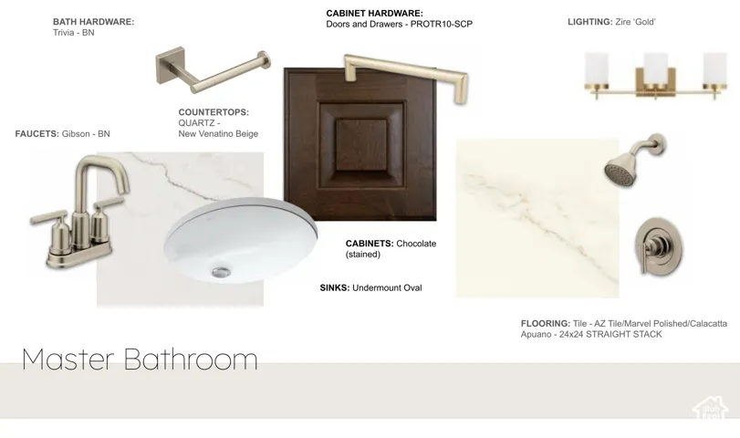 Master Bathroom Specification. Detailing fixtures, finishes, and material selections for the property's primary bathroom
