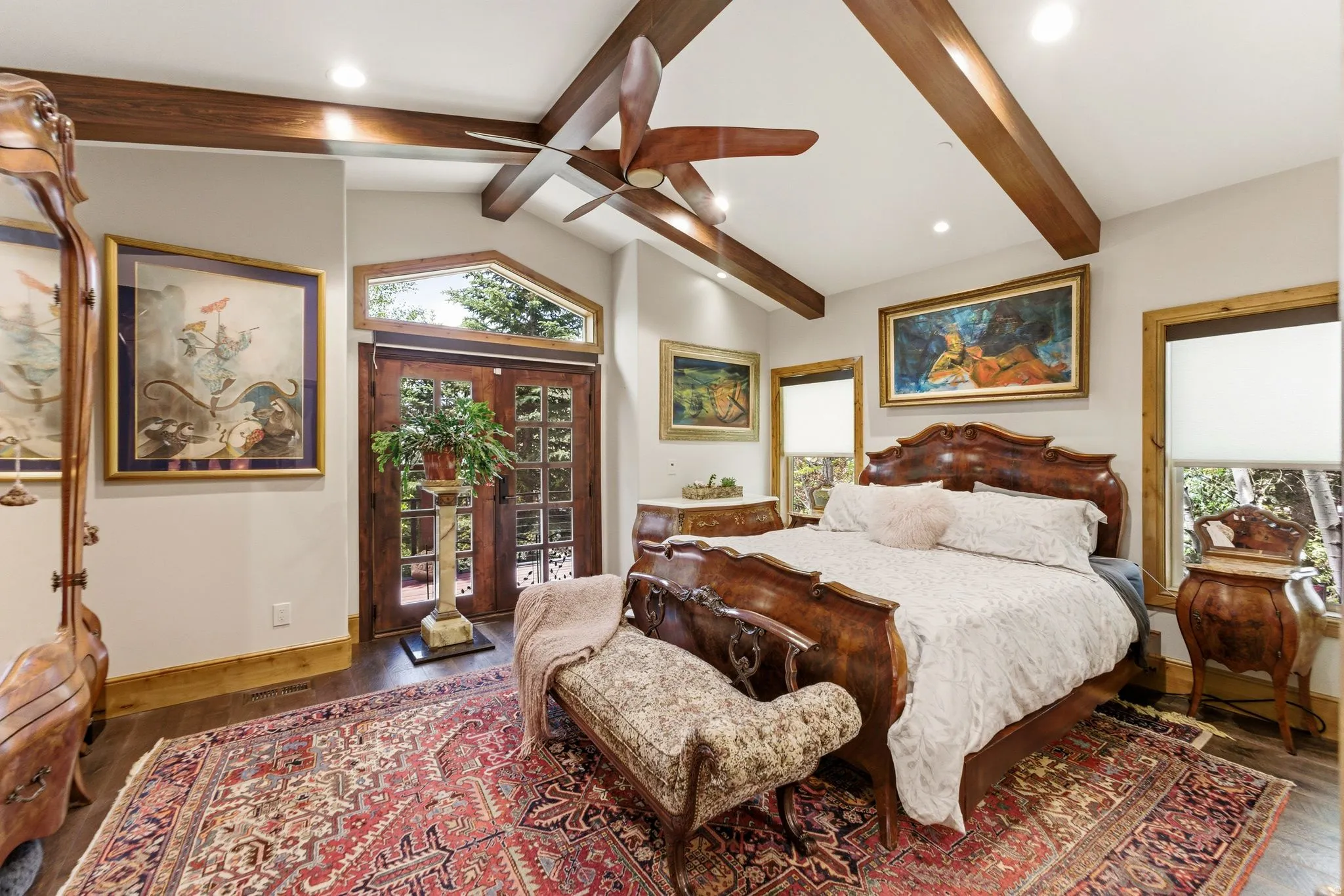 Vaulted ceiling with exposed wood beams