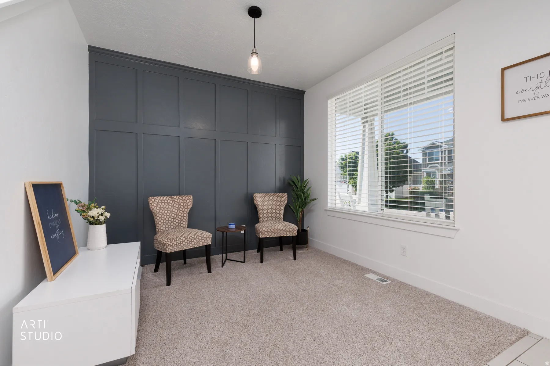Accent wall featuring board and batten paneling