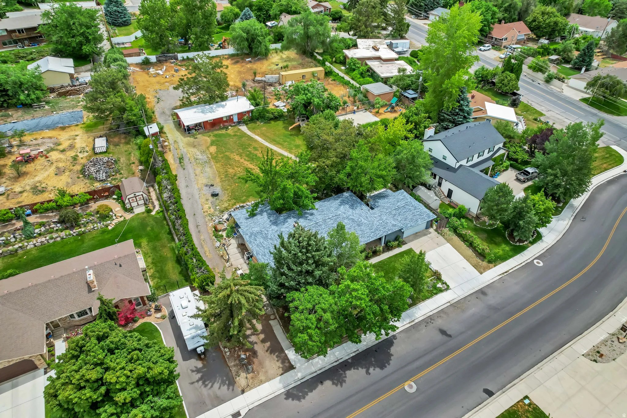 Aerial perspective of main home and casita