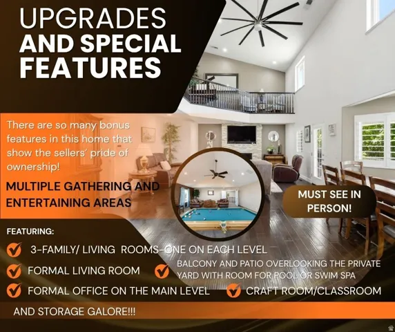 Marketing Flyer, Property Features. Highlighting specific attributes and spaces within the property