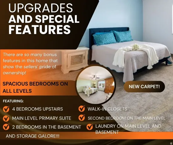 Promotional Flyer. Highlighting property features and upgrades, including bedroom distribution and amenities