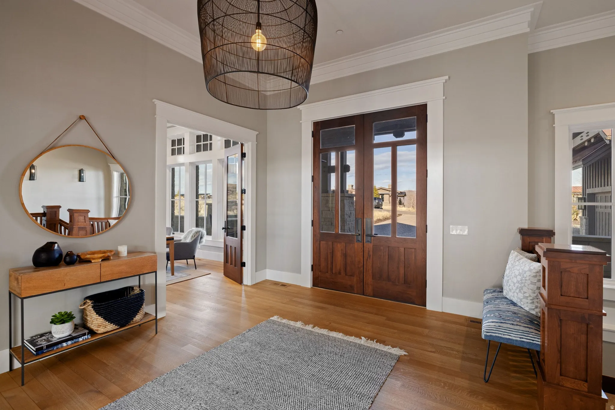 Double entry doors with divided light panels