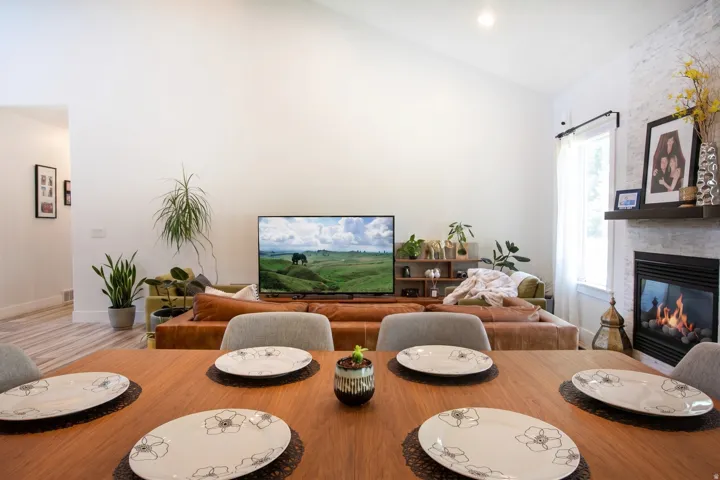 Vaulted ceilings enhance the main living area