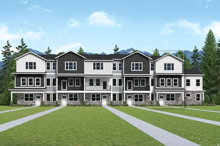Exterior rendering of Hess Farms townhomes.
