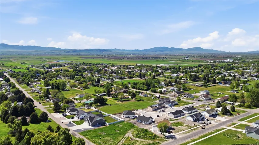 Aerial perspective showcasing a residential development with newly constructed homes