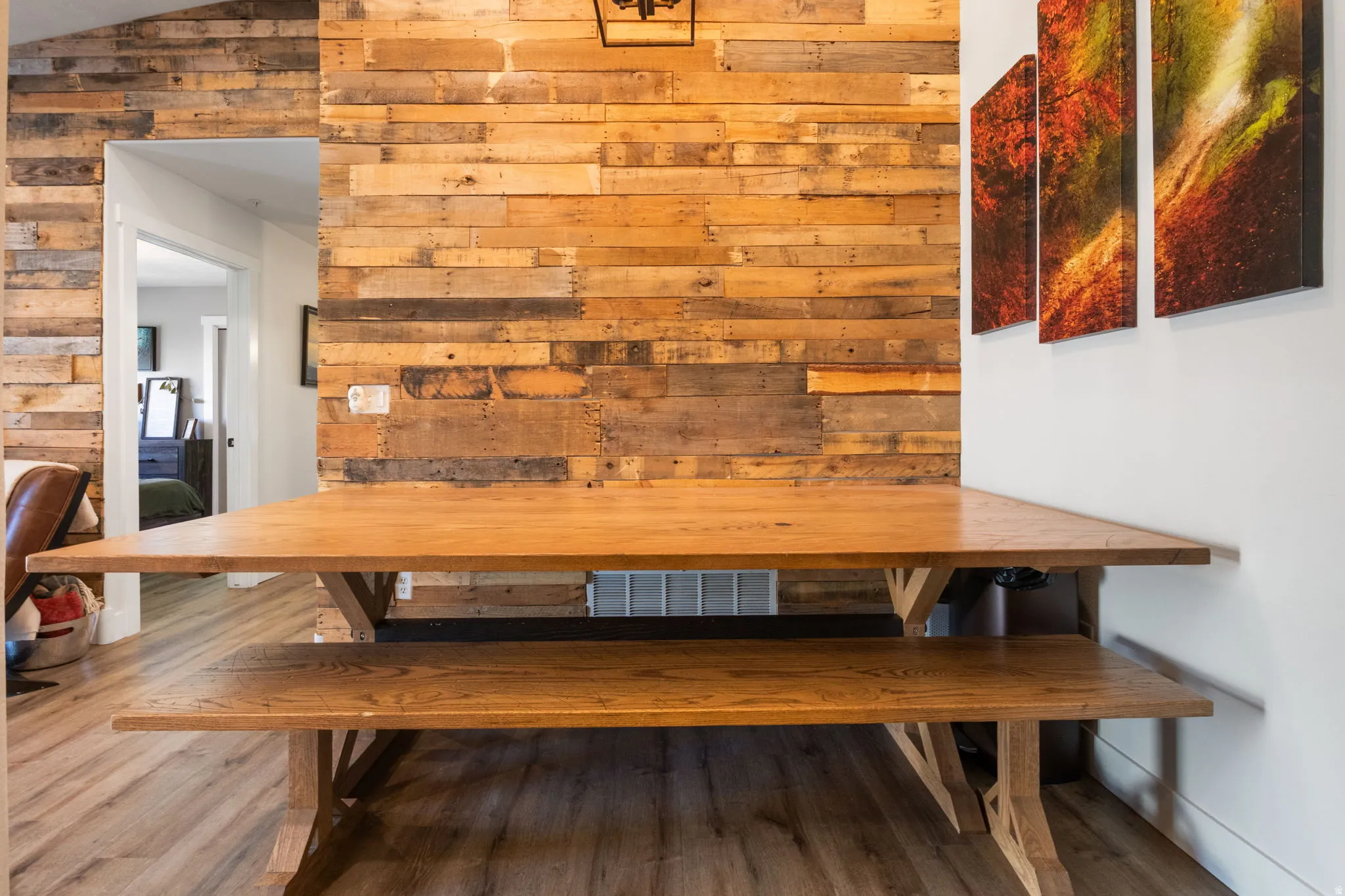 Accent wall featuring horizontal wood paneling