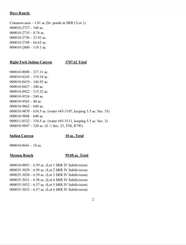 Property Schedule. Detailing parcel numbers and acreage for the property