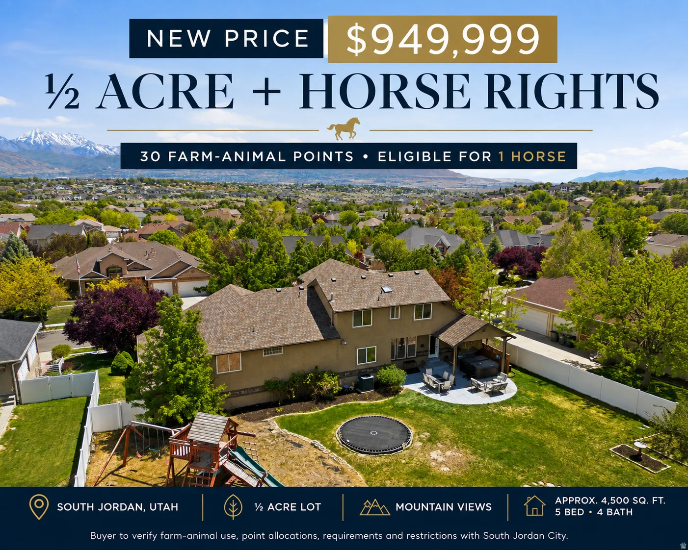 Real Estate Listing. Presenting property features including lot size, animal rights, dwelling specifications, and a disclaimer regarding municipal regulations