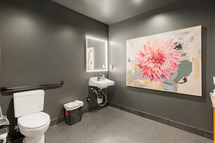 Dark gray walls with integrated track lighting