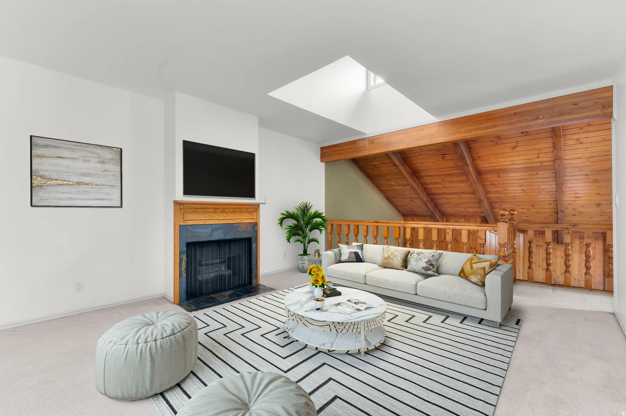 Upper level den with fireplace- virtually staged