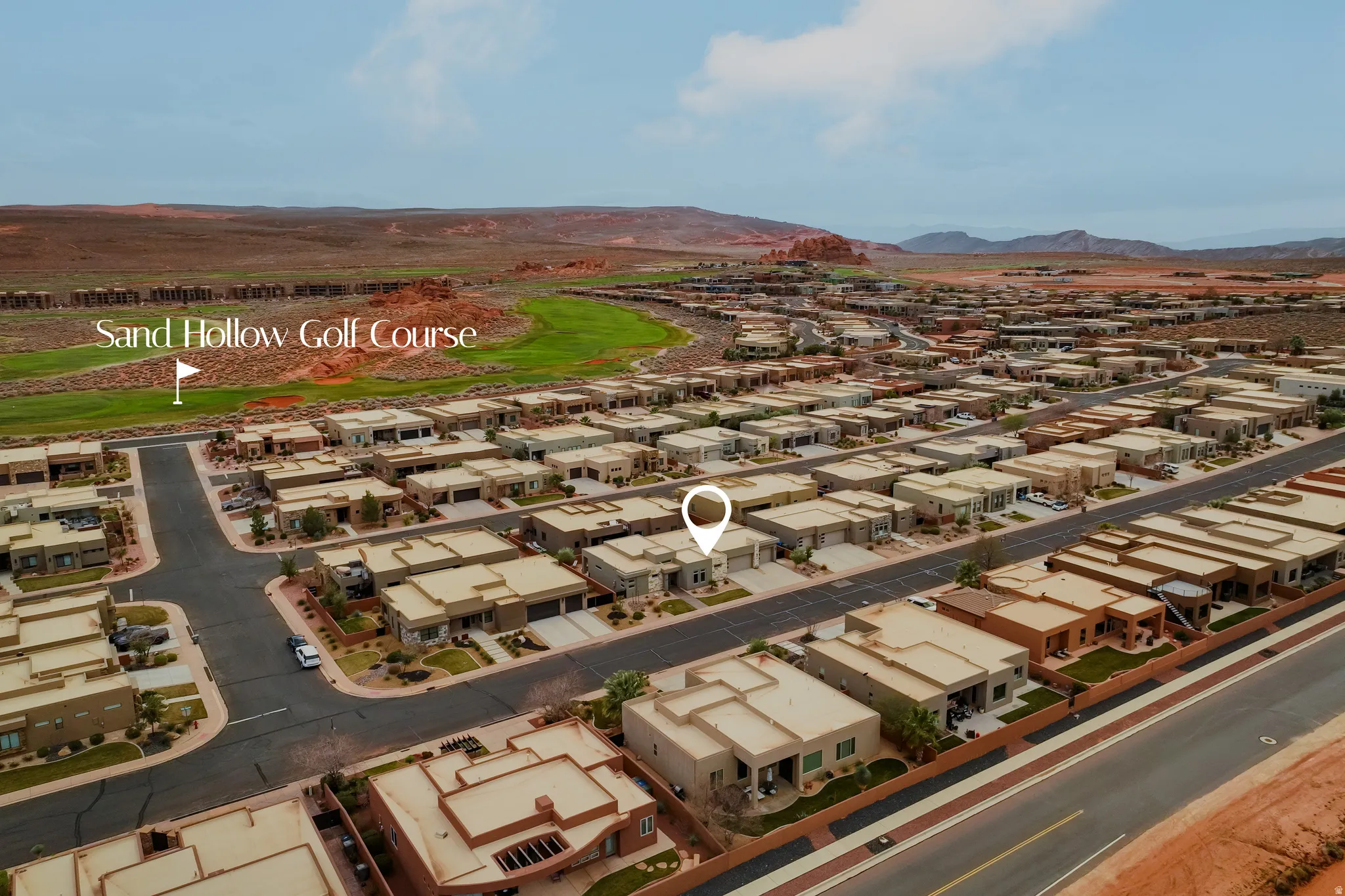 Aerial perspective of a contemporary residential community