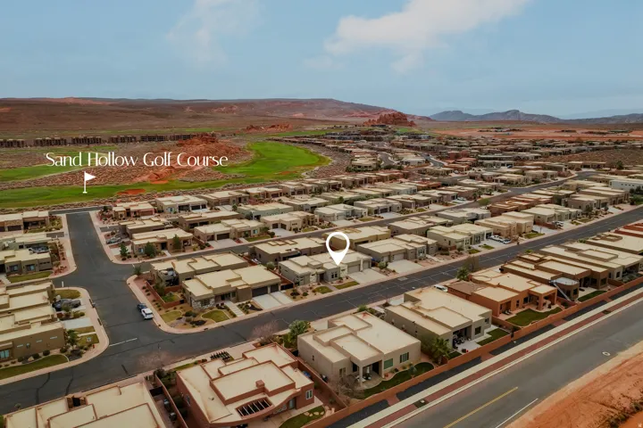 Aerial perspective of a contemporary residential community