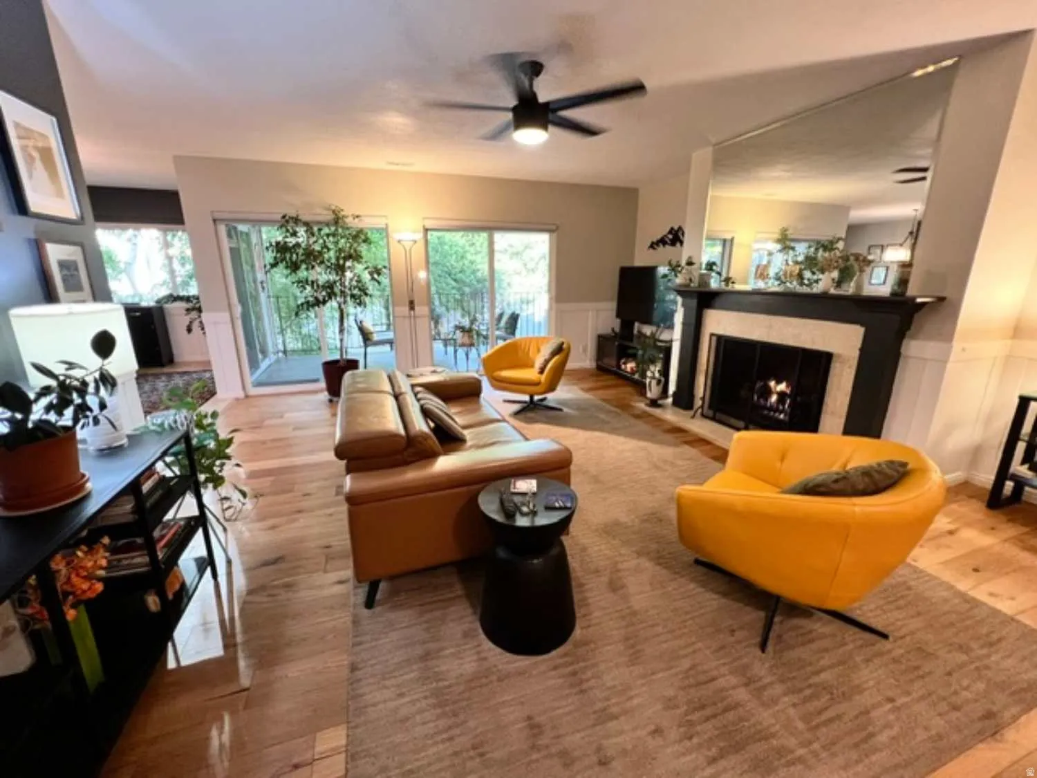 Light wood-finish flooring throughout the living space