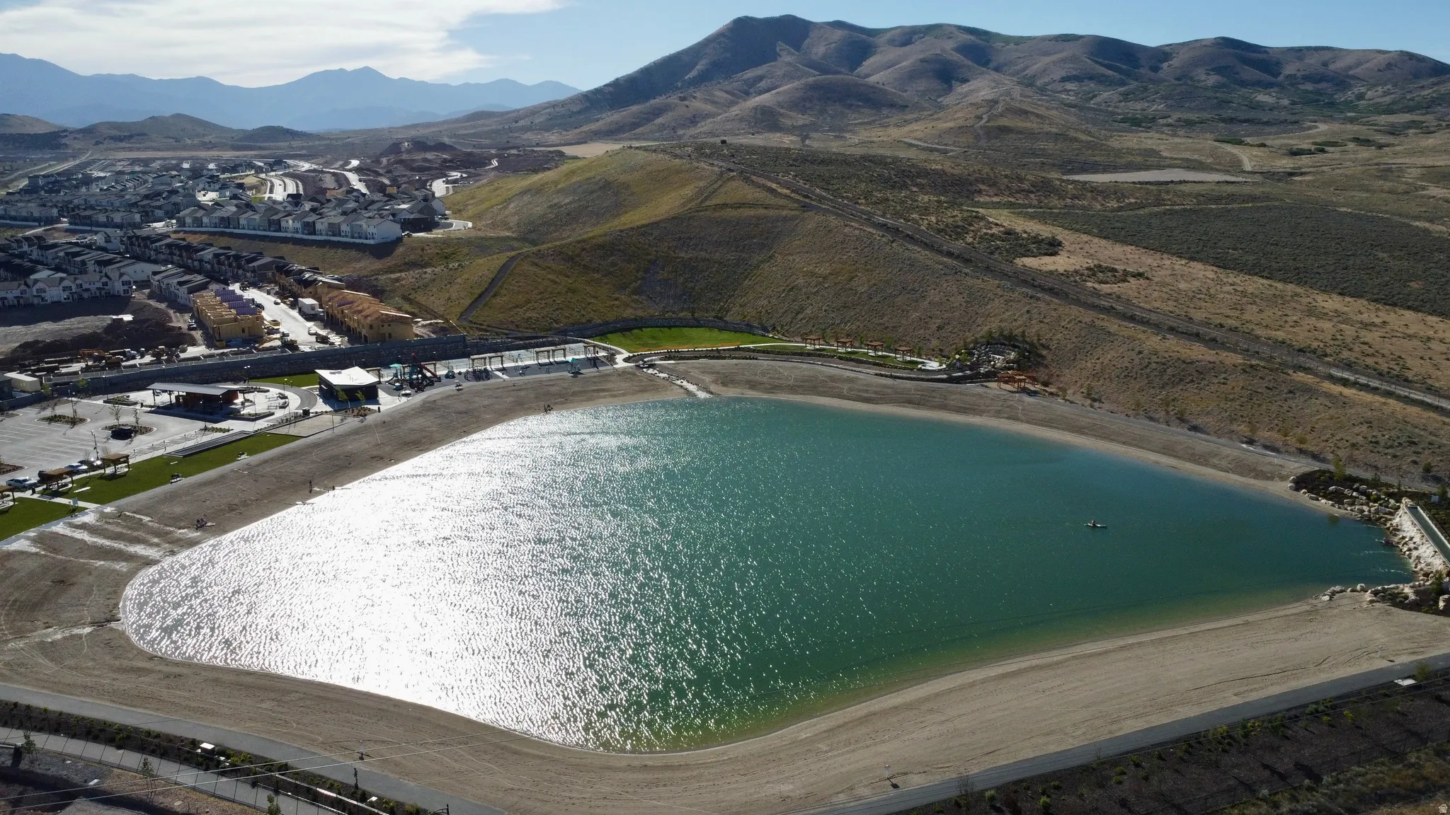 Community lake and pavilions and sand beaches