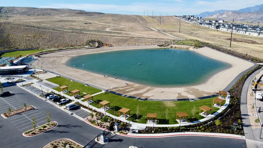 Community lake and pavilions and sand beaches