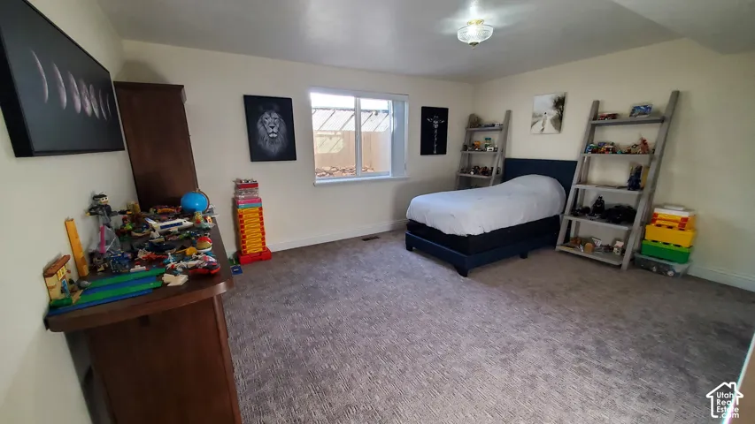 Carpeted room featuring a single window, white baseboards, and light-colored walls