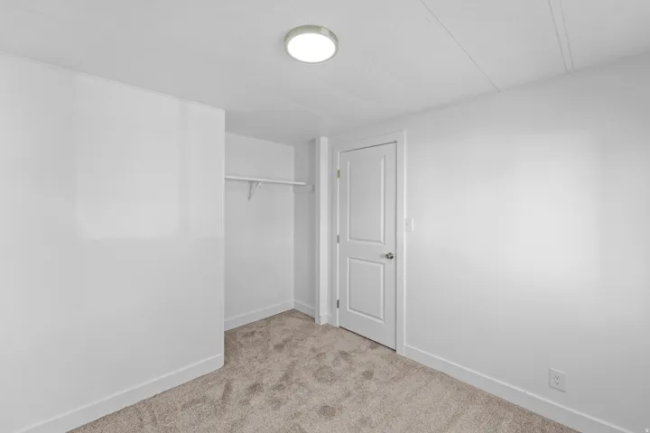 Neutral wall finishes with a flat panel door and a flush mount ceiling fixture
