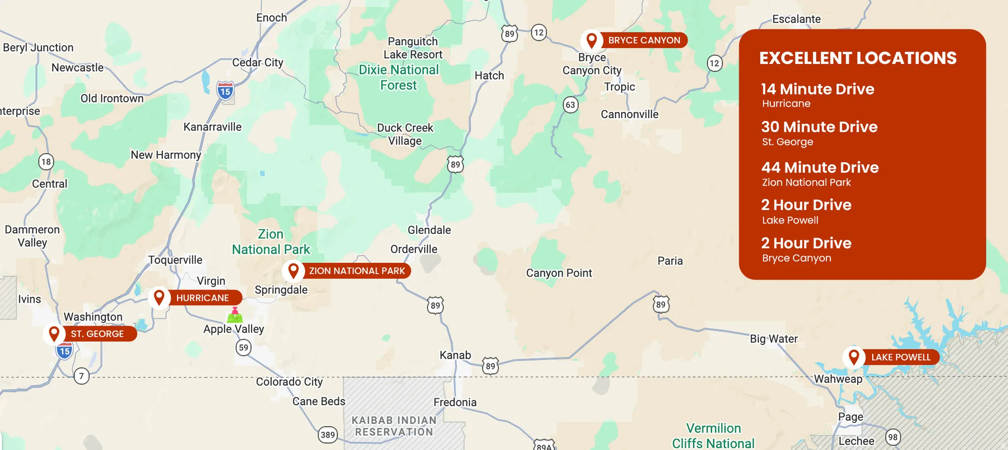 Location Map. Displaying geographical distances from a central point to various regional destinations