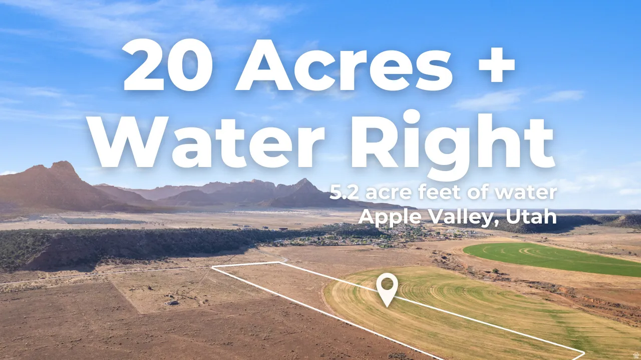 Property Listing Advertisement. Highlighting acreage and water rights in a specific geographic area