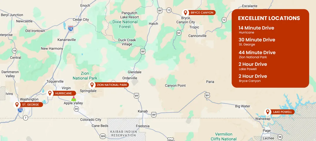 Location Map. Displaying geographical distances from a central point to various regional destinations