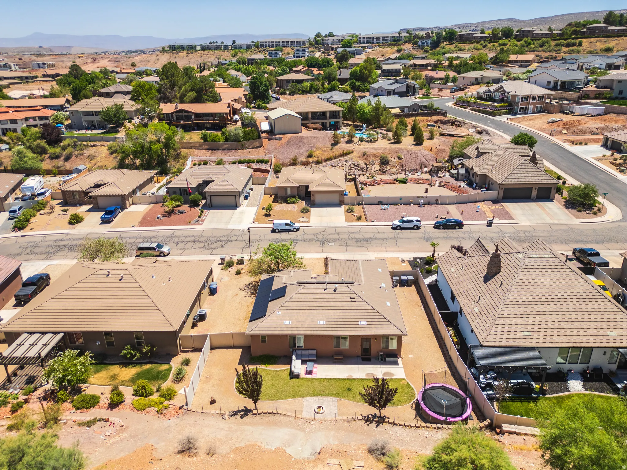 Aerial view highlighting Green Valley with diverse residential architecture and arid landscaping