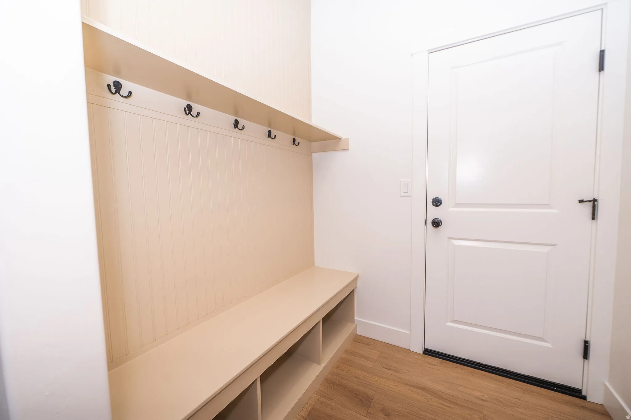 Built-in mudroom bench with cubby storage