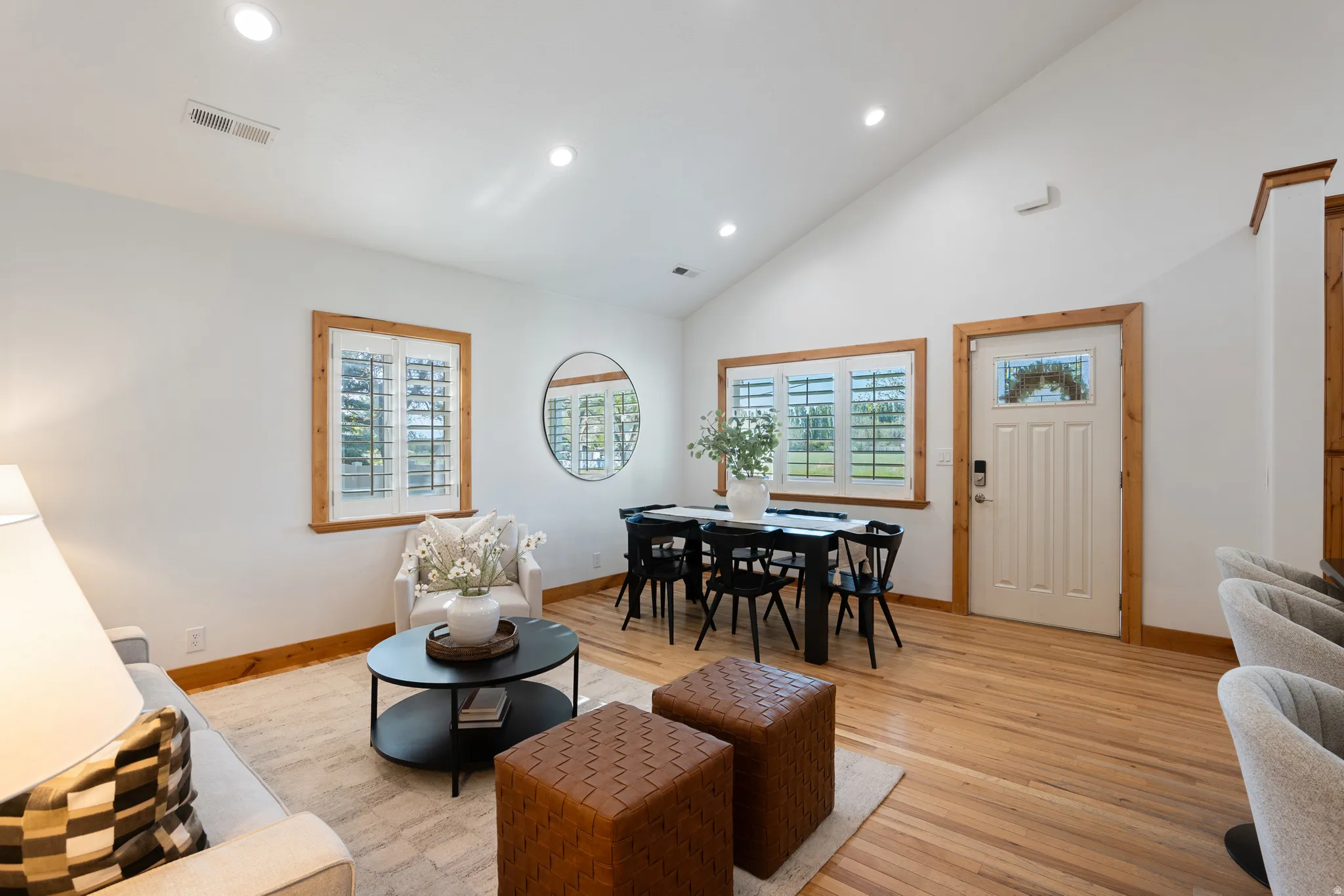Vaulted ceilings enhance the open-concept living space
