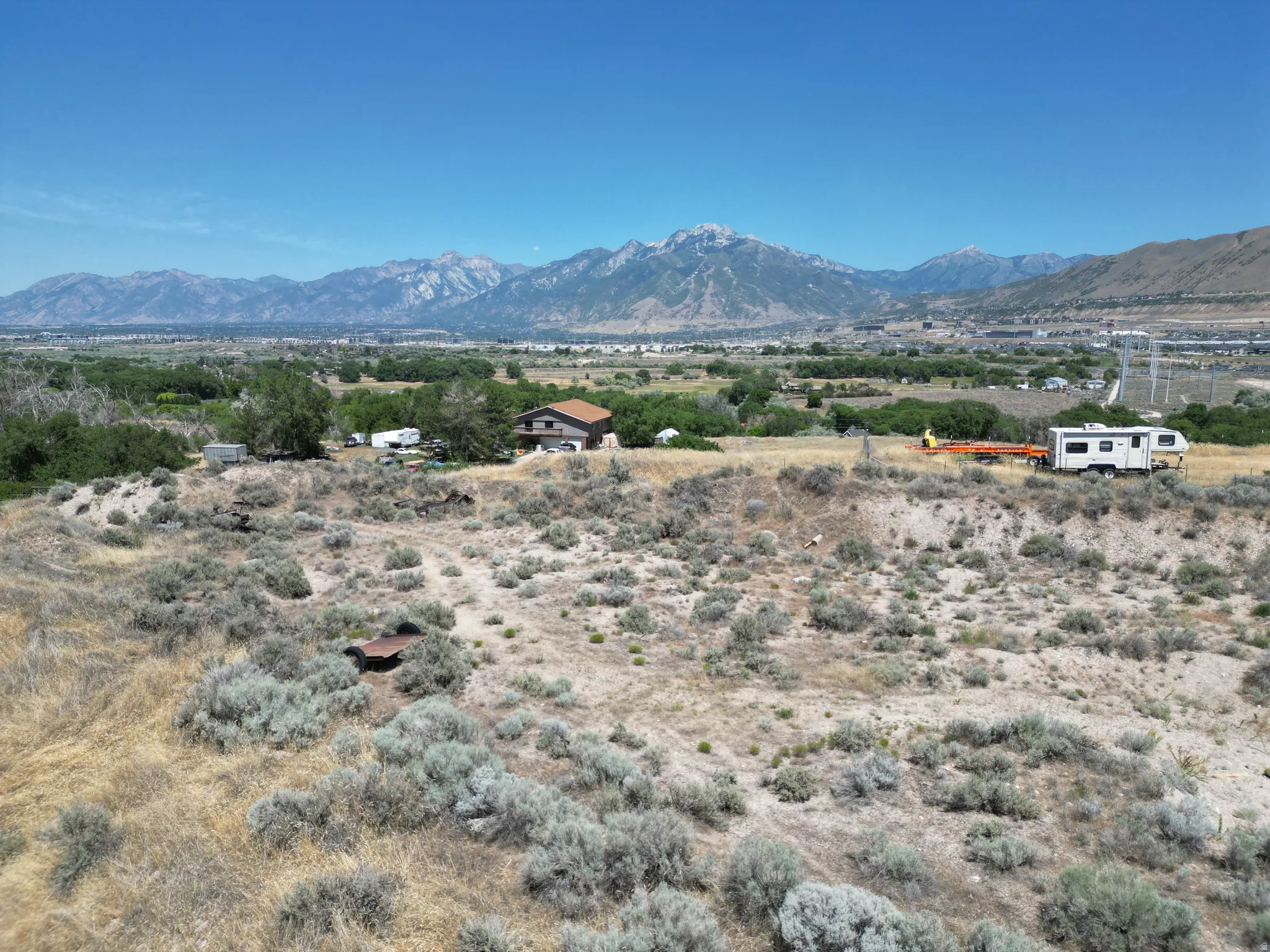 Aerial view of lot looking east