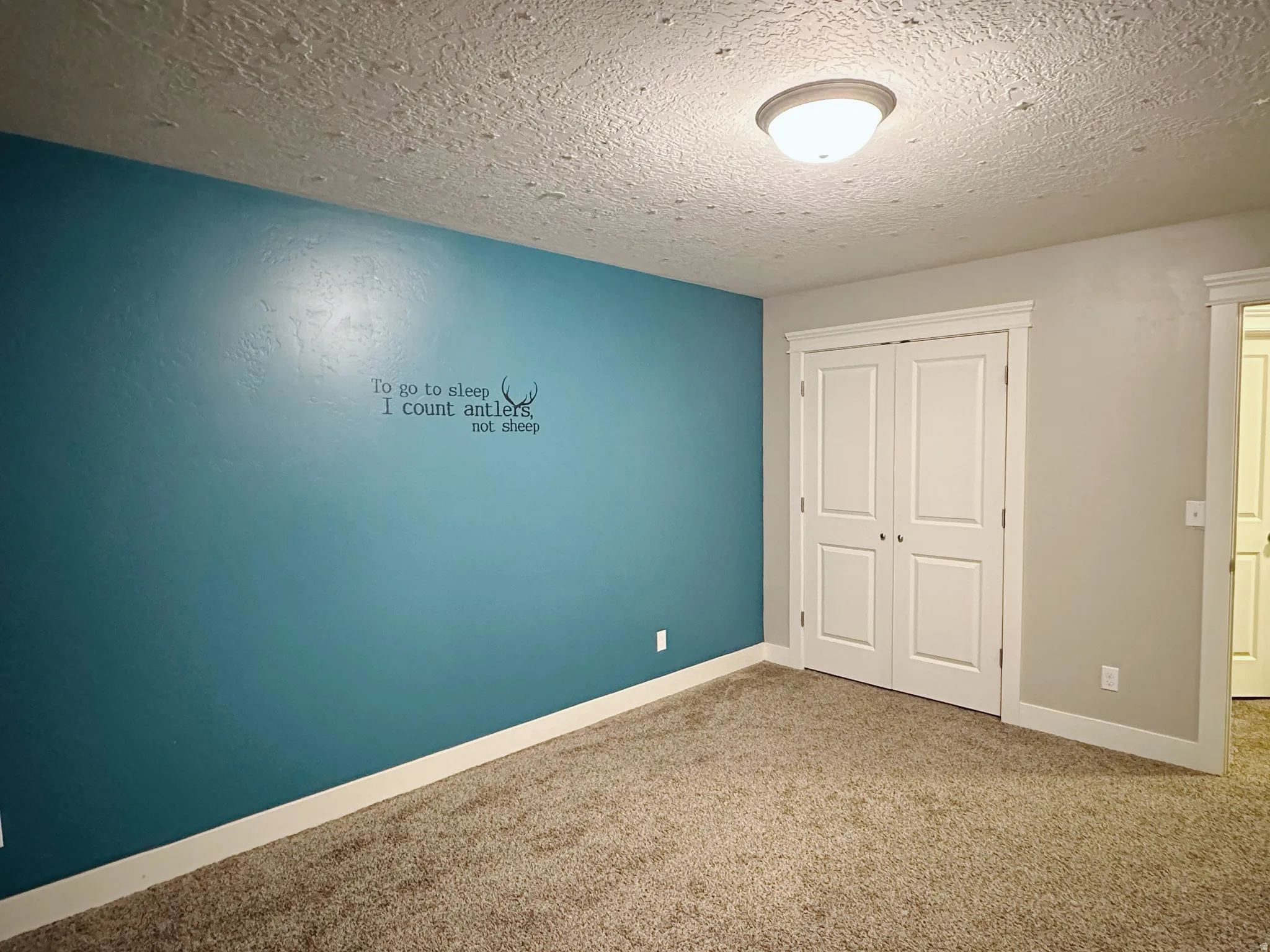 Textured ceiling with a flush-mount light fixture