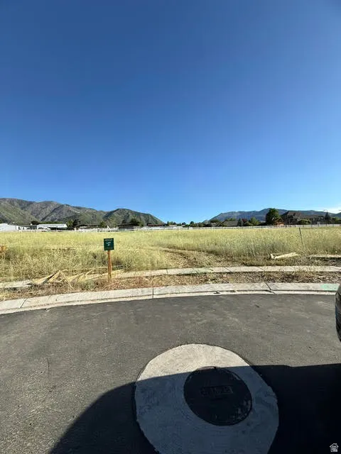 Expansive undeveloped lot featuring mountain backdrops, paved street frontage, and established curb and gutter infrastructure