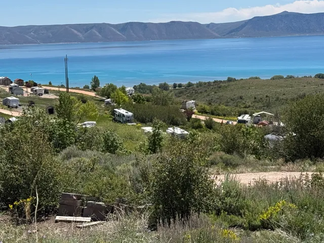 Expansive undeveloped land featuring a partial water backdrop, sloped terrain, and varied natural vegetation