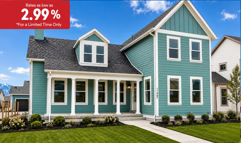 Two-story residence featuring a covered front porch with white pillars, teal siding, and a dark shingle roof
