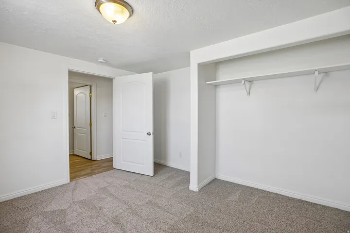 Neutral-toned carpeting paired with white walls