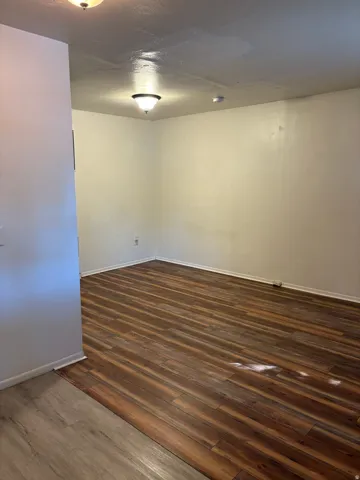 Wood-finish flooring throughout, featuring a distinct plank pattern
