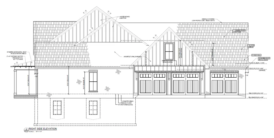 Architectural Drawing, Right Side Elevation. Illustrating the property's exterior configuration and dimensions from the right aspect