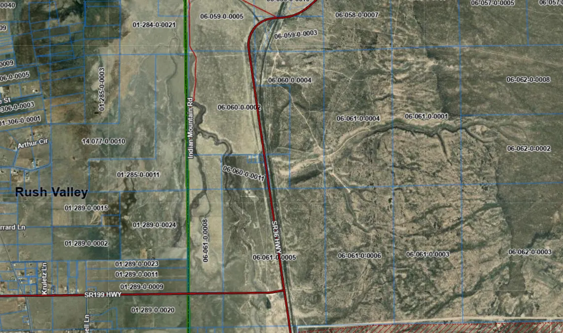 Assessor's Parcel Map. Displaying property boundaries and identification numbers within the Rush Valley area