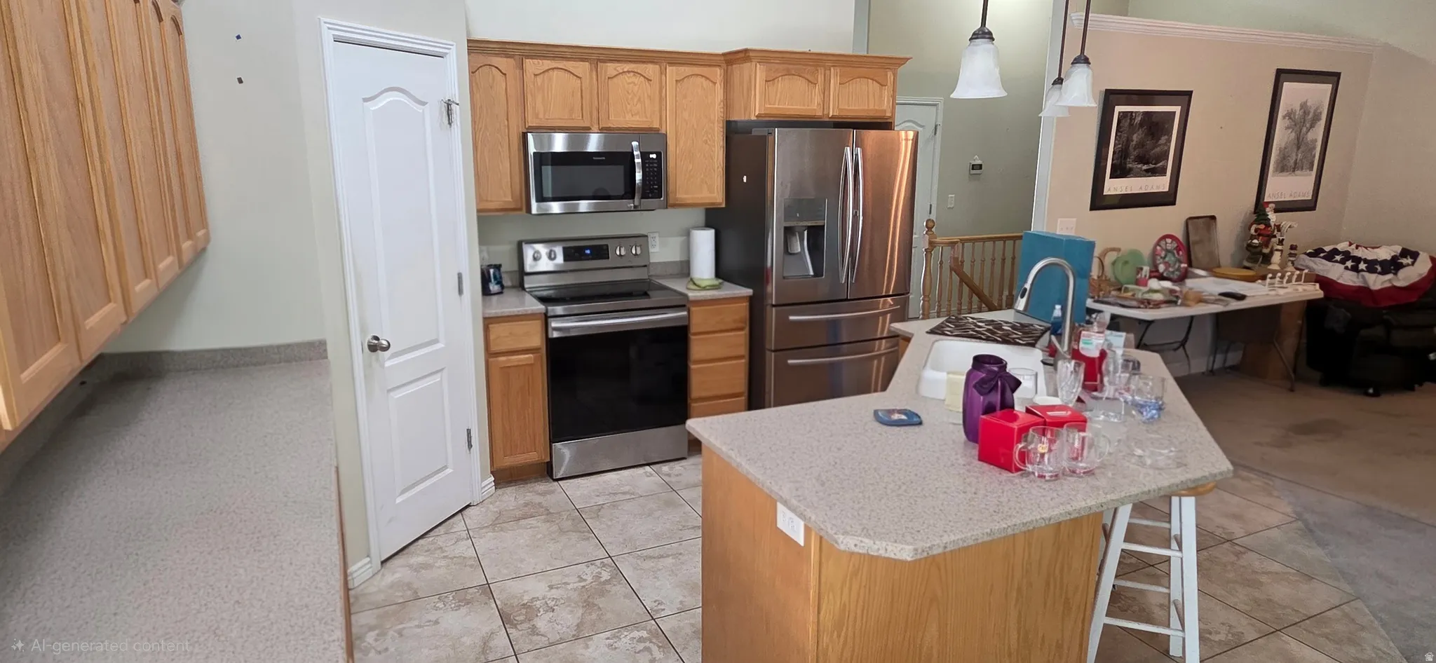 Kitchen featuring wood cabinetry, stainless steel appliances, and a central island with a sink