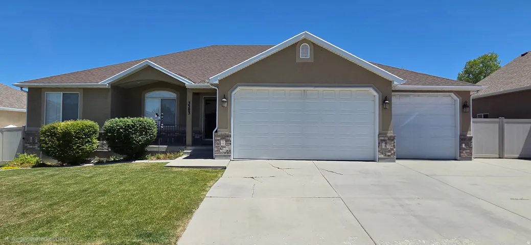 Rambler home featuring stucco and stone veneer exterior