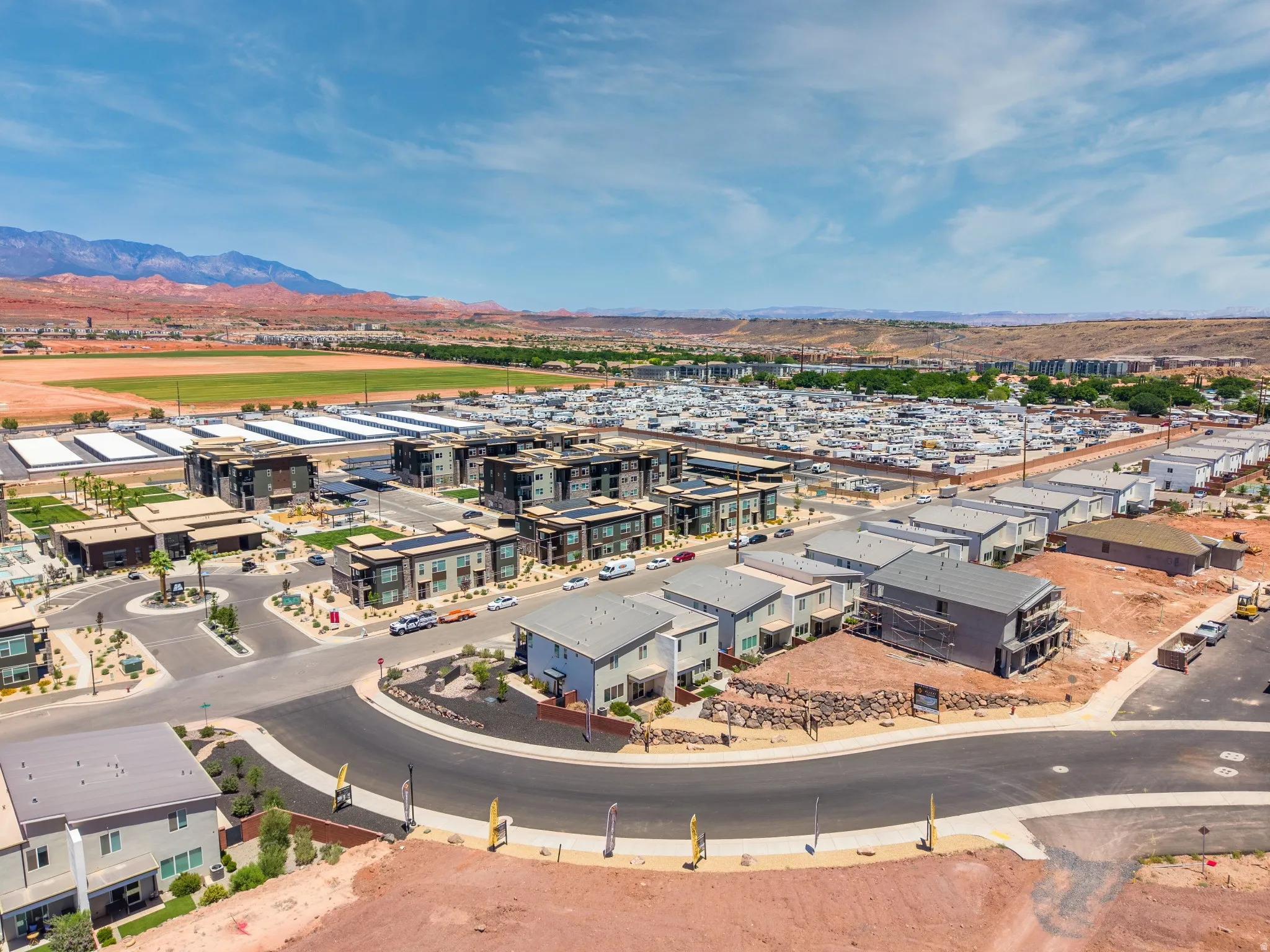 Contemporary residential community featuring new construction homes and townhomes