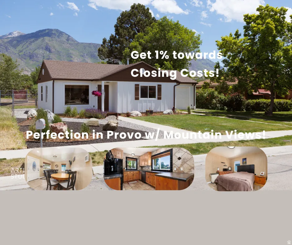 Real Estate Marketing Flyer. Highlighting a property for sale with an incentive for closing costs and interior images