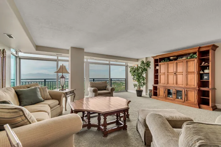 Living room with views of Salt Lake City and the Great Salt Lake