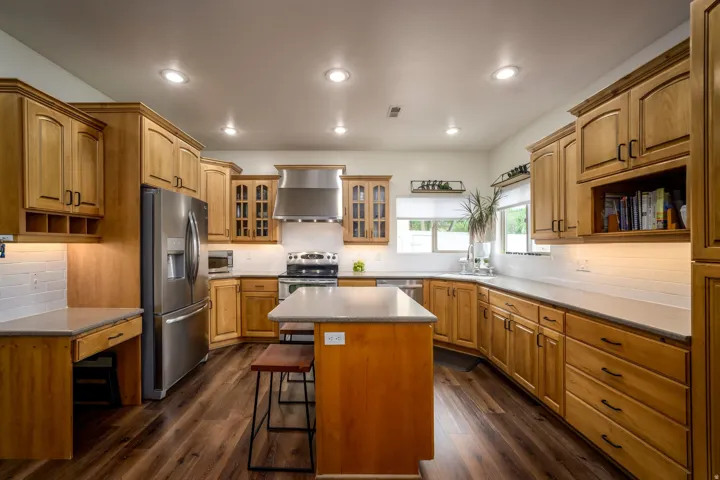 Wood-finish flooring with recessed lighting