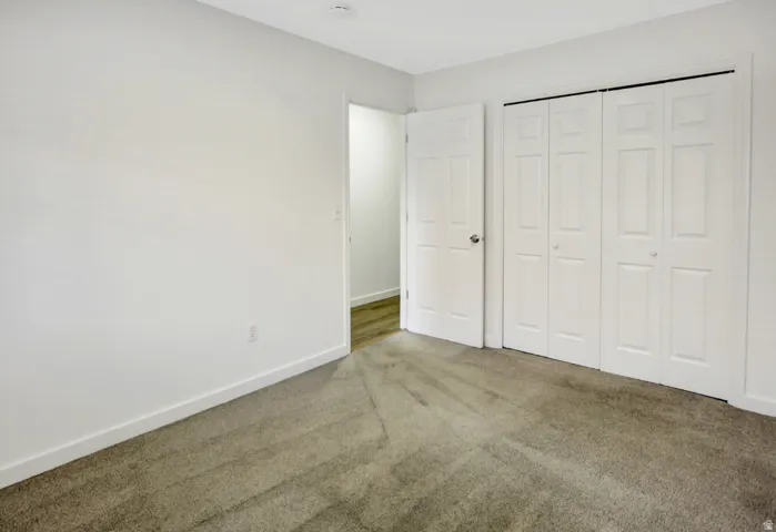 Neutral-toned carpeting paired with white walls, baseboards, and trim