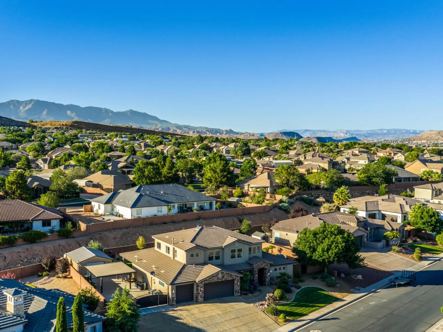 Residential neighborhood featuring a variety of single-family homes with mature landscaping